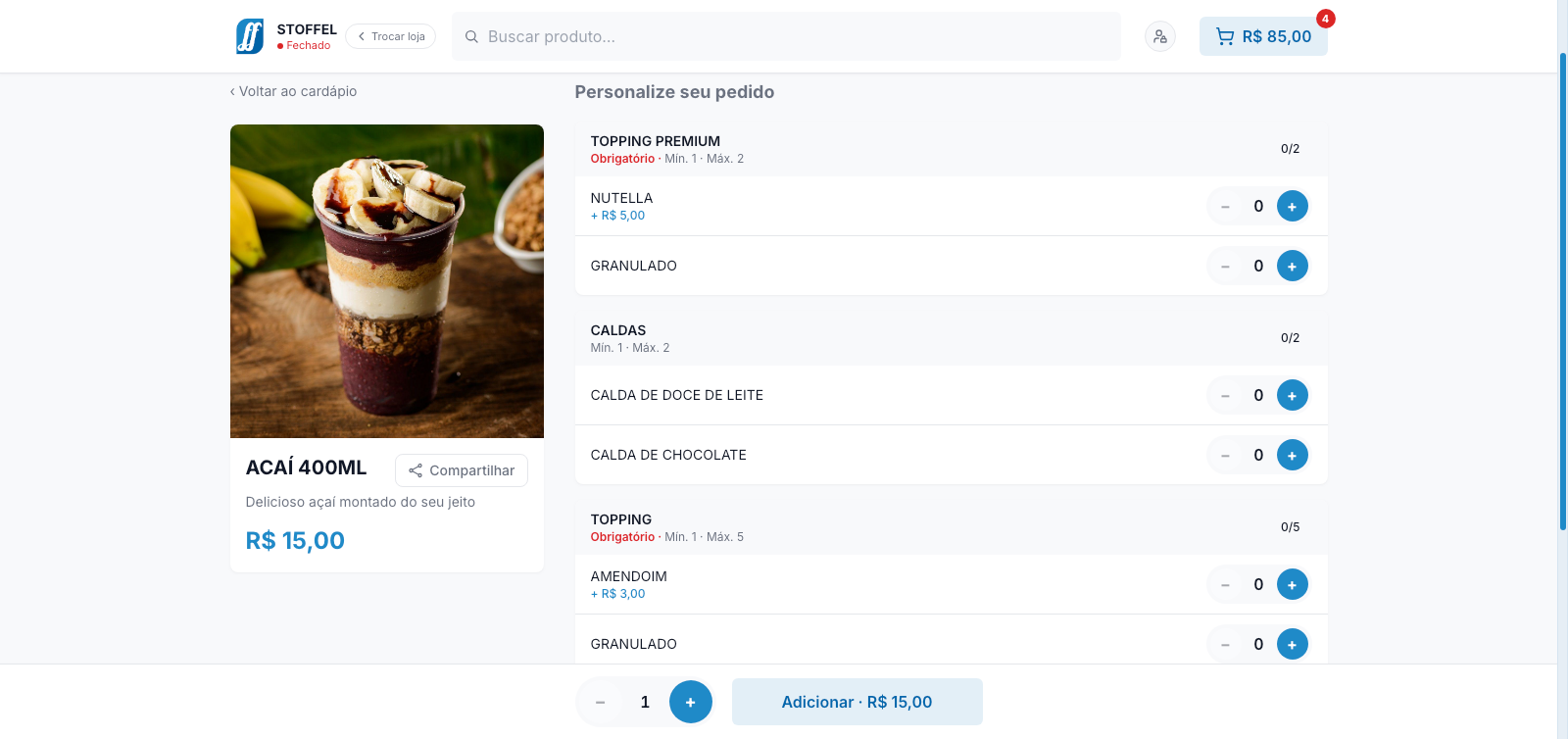 Produto com Complemento