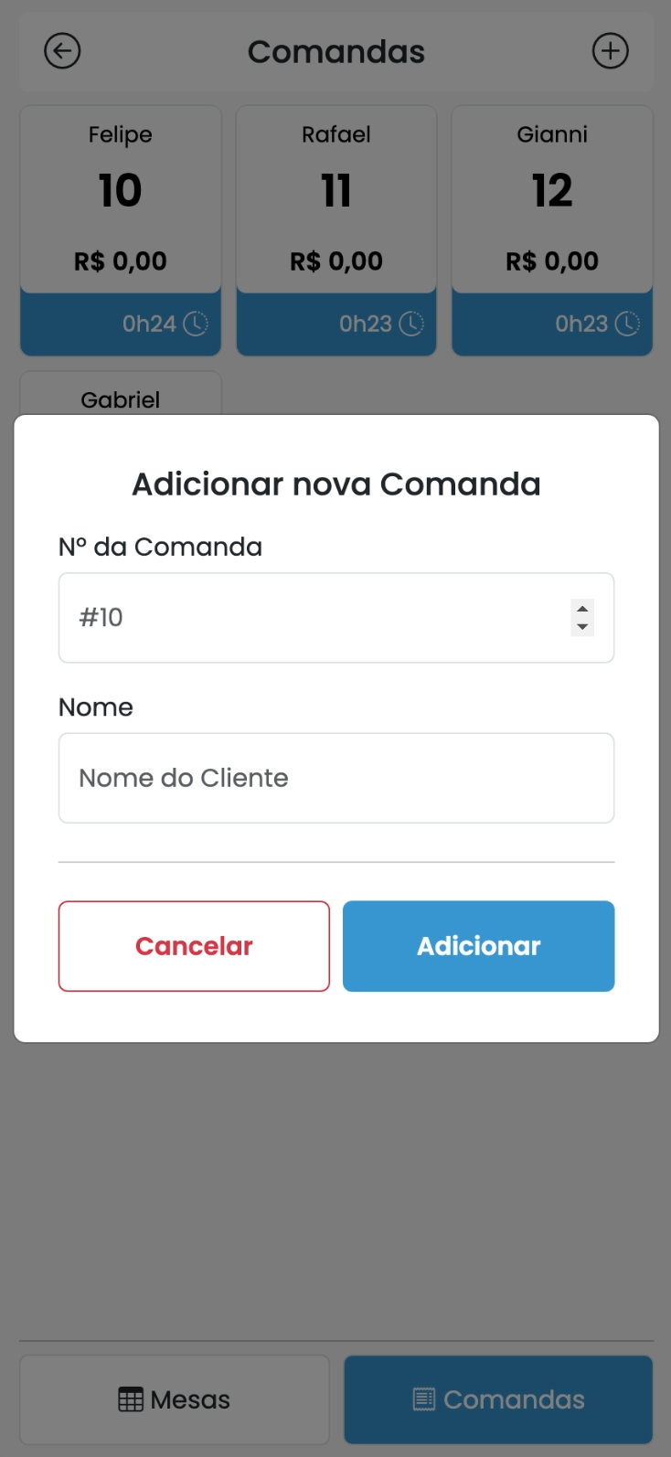 Abrir Comanda — Maquininha