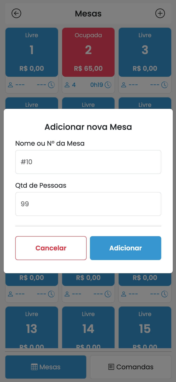 Abrir Mesa — Maquininha