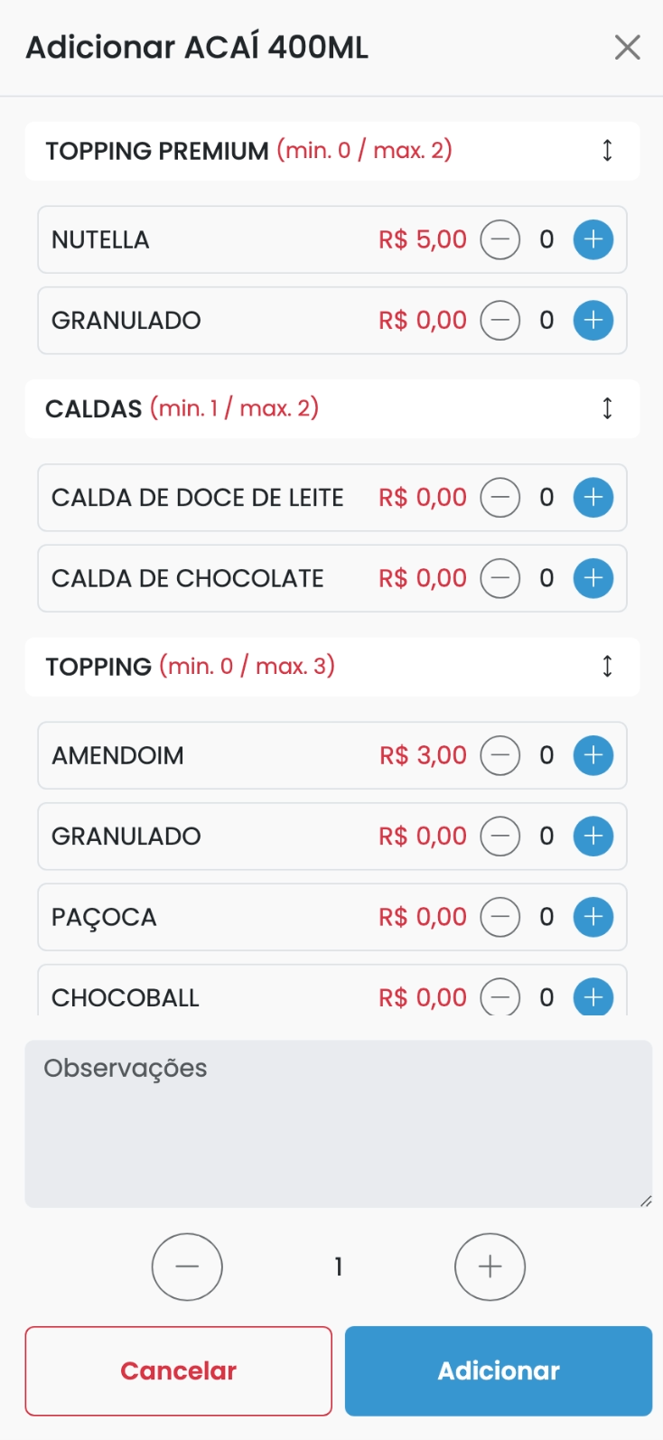 Complementos — Maquininha