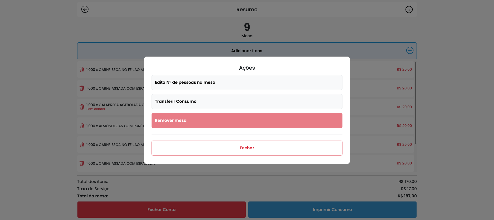 Ações da Mesa — Web
