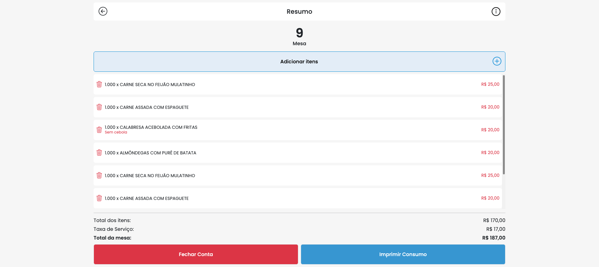 Mesa com Itens — Web