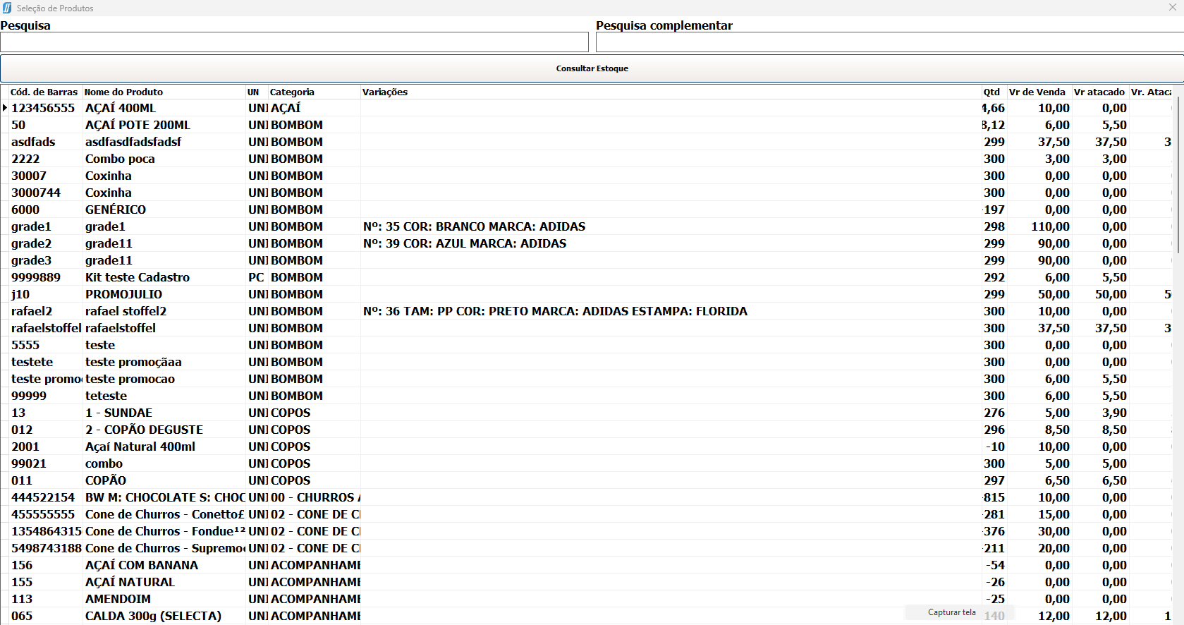 Lista de Produtos