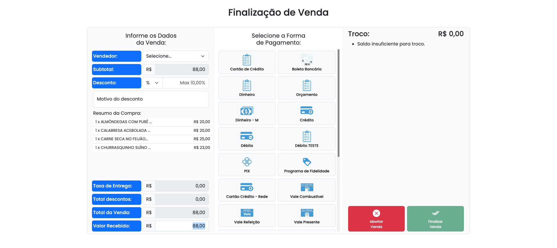 Finalização de Venda