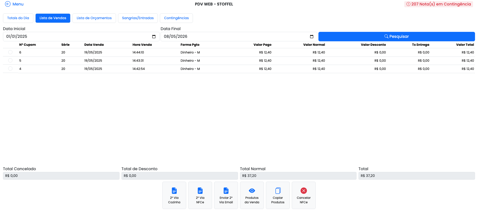 Lista de Vendas por Período