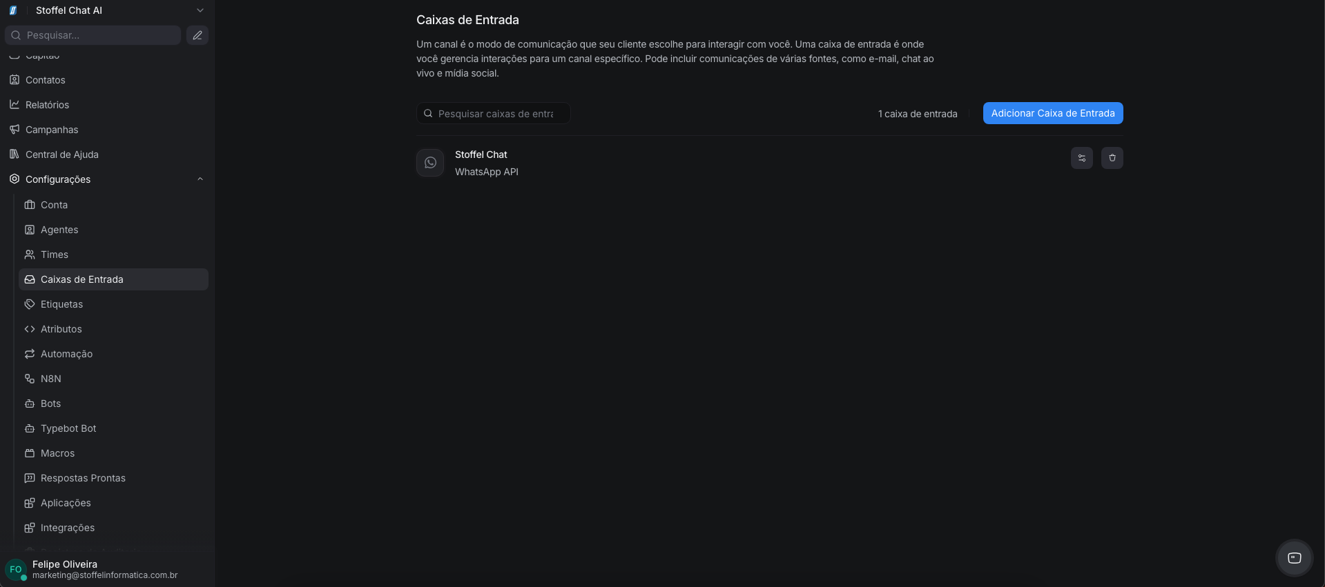 Caixas de Entrada — Stoffel Chat AI (SCAI)