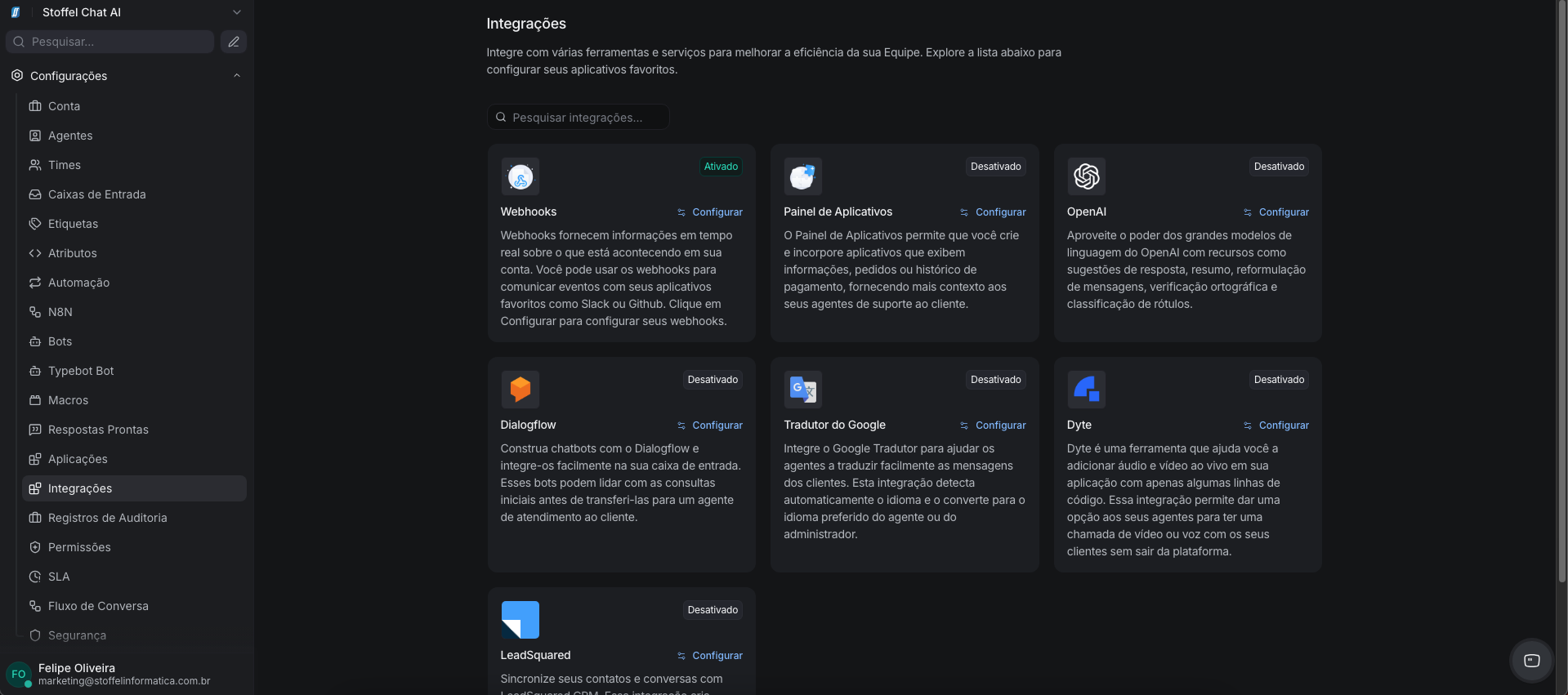 Integrações — Stoffel Chat AI (SCAI)